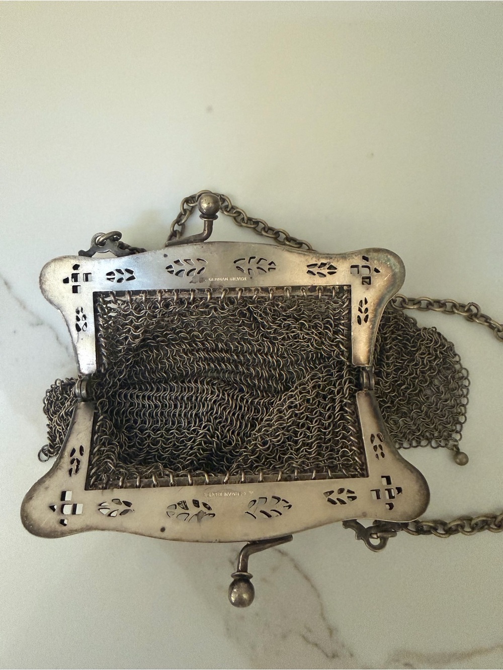 Antique German Silver Chainmail Mesh Purse Art Nouveau Handbag c1900 - Picture 6 of 13